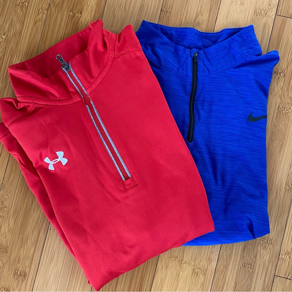 Bundle of 2 men’s long sleeve workout shirts Nike and under armor size M/L
